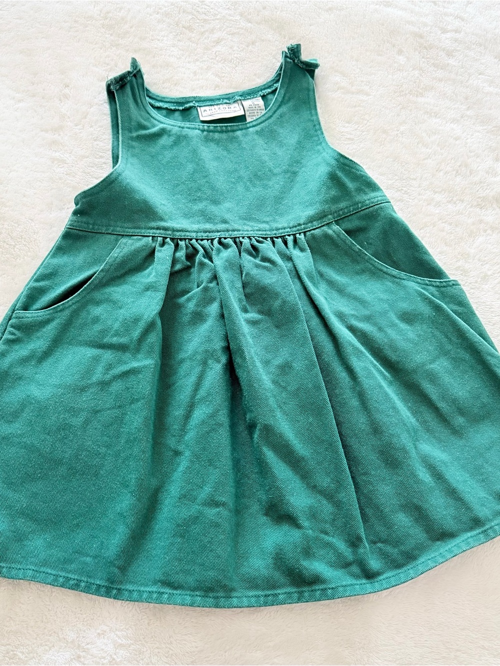 Vintage Arizona Jean Company Green Denim Overall Dress size 6 Girls